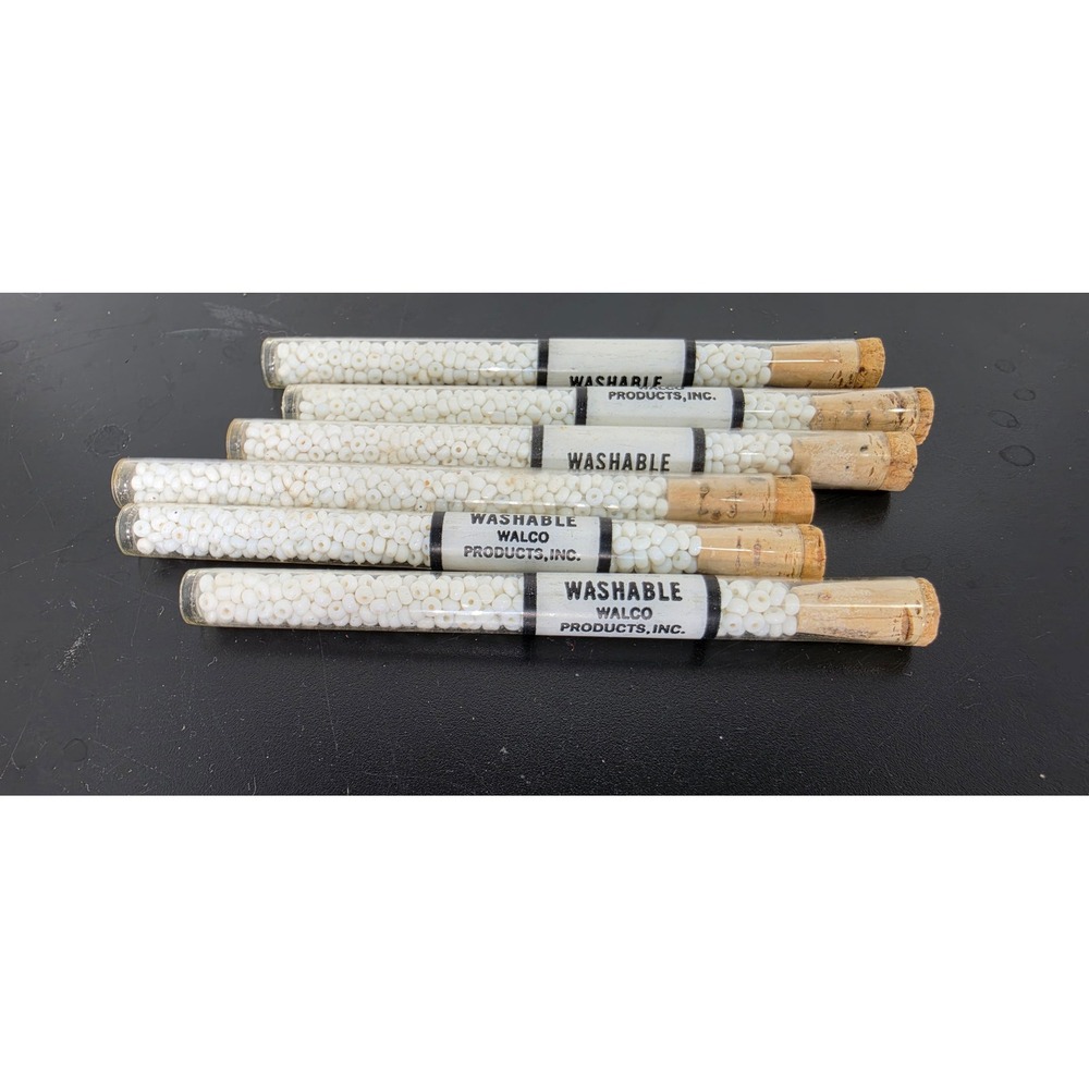 Vintage Walco Products White Glass Seed Beads 6 Tubes Washable Crafting Sewing A